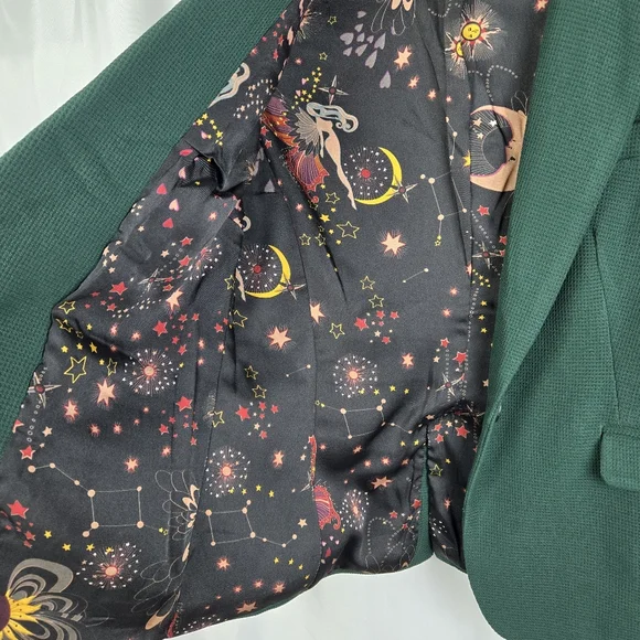 Philosophy Womens Size 6 Green Waffle Knit Celestial Print Lined Blazer Jacket - Picture 7 of 13